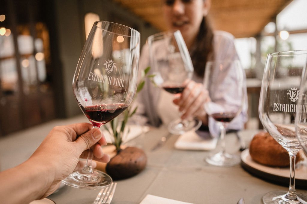 Viva um dia inesquecível na Estância Vigil: visita guiada ao vinhedo, degustação de Malbec e almoço harmonizado em 3 passos, com transporte ida e volta do hotel.